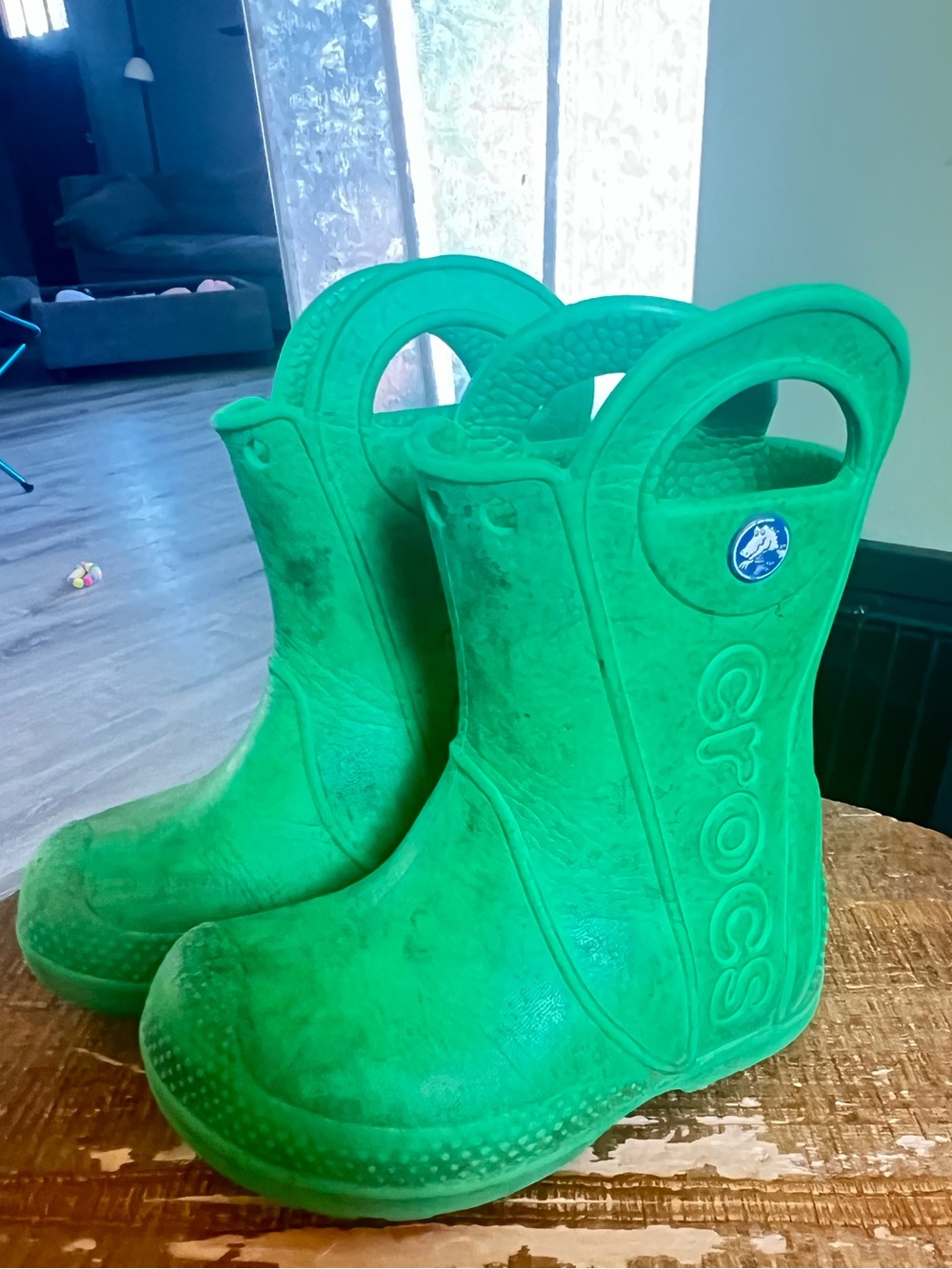CROCS Kids Green Easy-Pull Rain Boots